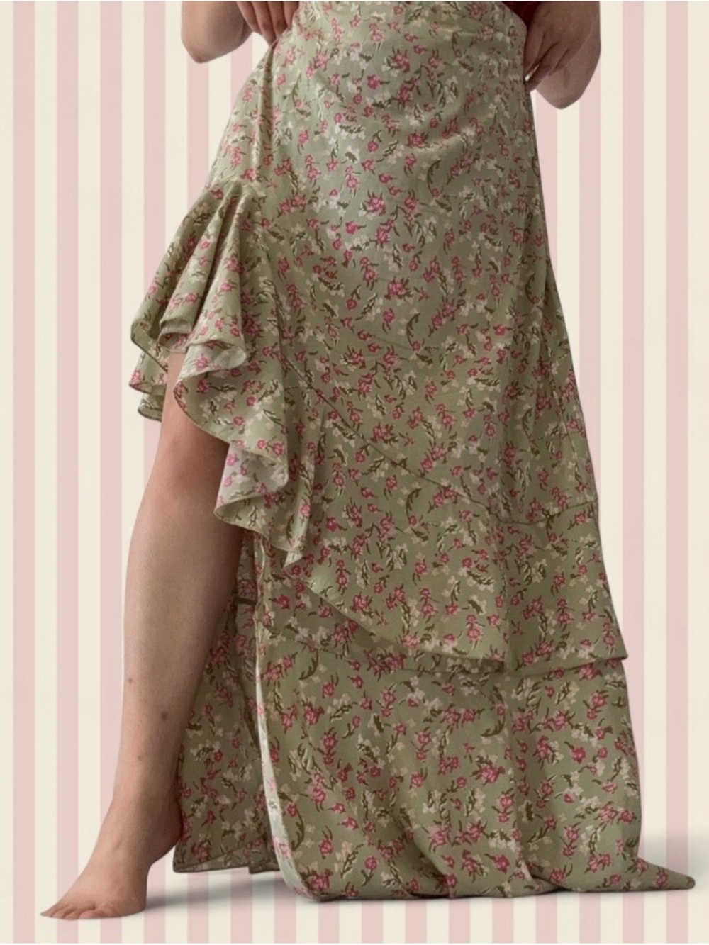 Green Floral Fairy Grunge Asymmetrical Maxi Skirt XL